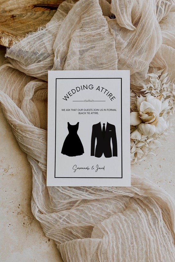 Black Tie Attire Card, All Black Attire Card, Wedding Attire Card, Bridal  Party Attire, Wedding Color Dress Code, Wedding Guest Attire - Etsy
