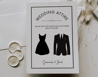 Black Tie Attire Card, All Black Attire Card, Wedding Attire Card, Bridal Party Attire, Wedding Color Dress Code, Wedding Guest Attire - Etsy Black Tie Attire Card, All Black Attire Card, Wedding Attire Card, Bridal Party Attire, Wedding Color Dress Code, Wedding Guest Attire - Etsy
