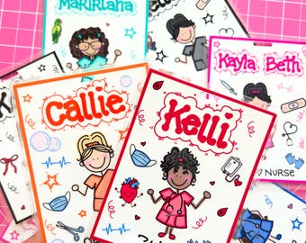 Gepersonaliseerde VERTICALE badge Buddy: naambadge voor gezondheidszorg op achterkant: 4 x 3 inch (l x b)