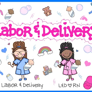 Labor & Delivery “AS-IS” Background HORIZONTAL Badge Buddy 4”W X 3”L - Cute Badge Back - Personalized Name Tag - Healthcare Accessories