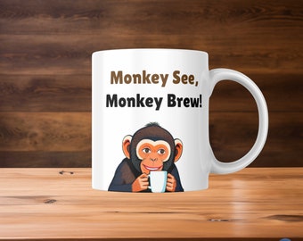 Regalo de mono, taza de mono, regalo para los amantes de los monos, taza de mono lindo, chimpancé divertido, amantes del café, amantes de los animales, mono ver cerveza de mono