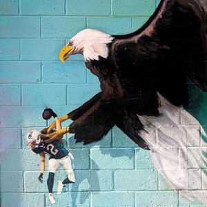 Eagles Super Bowl Art: Tom Brady Lifted by Eagle | Philly Super Bowl Print, 41-33 Eagles Art | Philly Wall Art of Philadelphia Eagles Print