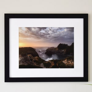 California Coast Art: Pacific Ocean Sunset Print | Mendocino California Art | Bird Flying at Sunset Photo | California Landscape Wall Art