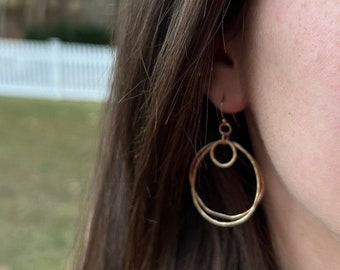 Large Gold Freeform Earrings, Gold Filled Statement Earrings, 14k Gold Filled Dangle Earrings