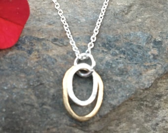 Delicate Two Tone Necklace, Simple Dainty Pendant, Silver Gold Everyday