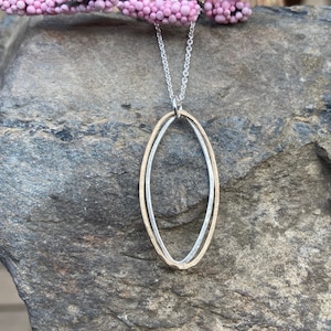 Two Tone Necklace: Sterling Silver & 14k Gold Filled Marquise Pendant