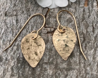 Hammered Teardrop Gold Earrings, Small Gold Filled Everyday Earrings, Small 14k Gold Filled Dangles