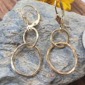 Gold Filled Everyday Lever Back Earrings, Freeform Gold Circles Earrings, Gold Filled Simple Dangles