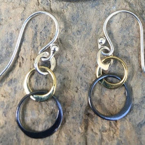 Dainty Gold and Silver Earrings, Tiny Sterling everyday Dangles, Mixed Metal Earrings, Simple earrings for work, professional, Lever backs