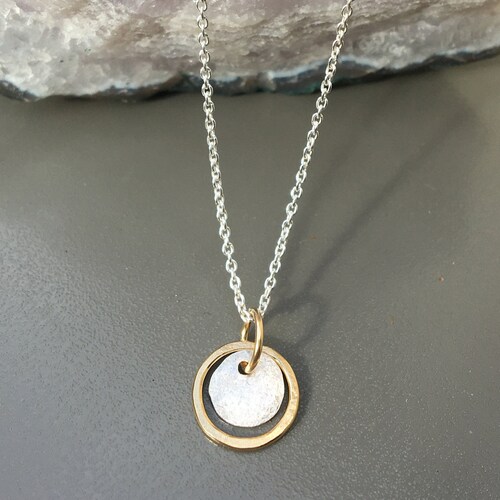 Two Tone Circle Necklace 14k Gold Plated/silver Dainty - Etsy