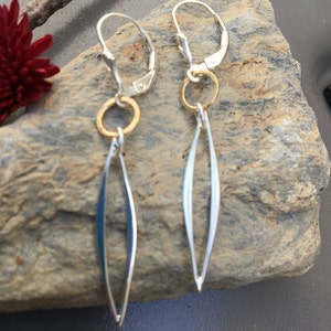 Silver Gold Dangles, Mixed Metal, Everyday Earrings, Two Tone, Lever back, leverbacks