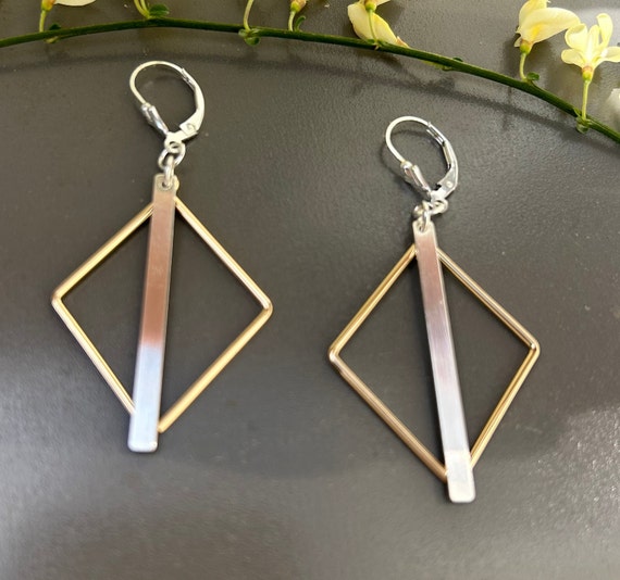 Sterling Brass Statement Earrings, Large Two Tone Earrings