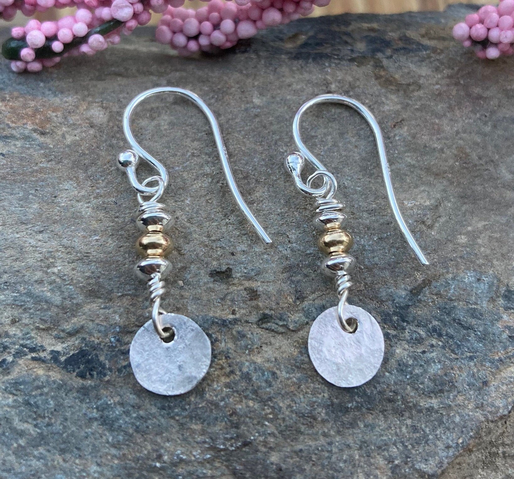 Large Hammered Triple Snowman Earrings in Sterling Silver