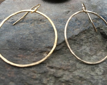 Gold Hoop Earrings, Large Circle Earrings, Large Gold Hoops, Hammered Gold Earrings