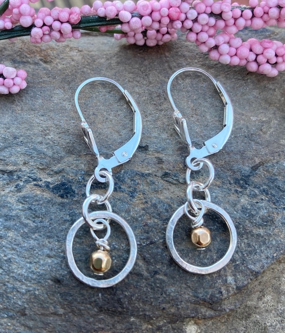 Gold Beaded Sterling Silver Circle Earrings