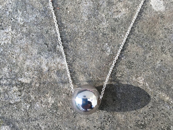 Simple Silver Bead Necklace,  Classic Polished Silver Bead Pendant, Sterling Bead Necklace