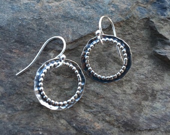 Freeform Silver Circle Earrings, Modern Sterling Circle Earrings, Silver Everyday Earrings