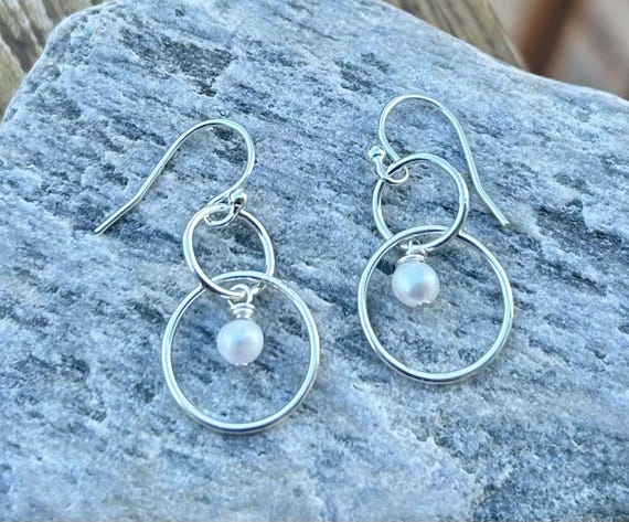 Sterling Pearl Circle Earrings