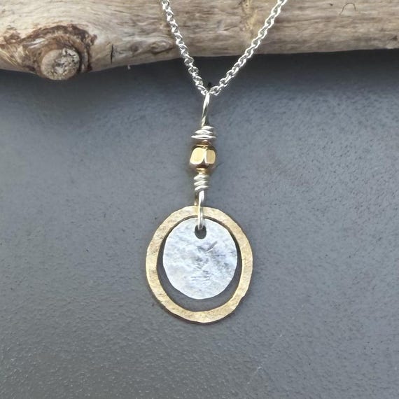 Dainty Silver Gold Necklace, Everyday pendant, Delicate mixed metal necklace, Minimalist jewelry, Sterling, 14k Gold Filled