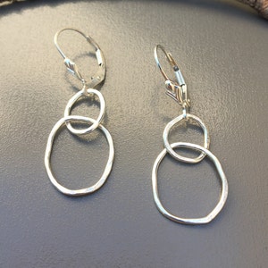 Hammered Sterling Silver Circle Dangle Earrings: Freeform Lever Backs