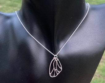 Hammered Silver Butterfly Wing Necklace, Butterfly Jewelry, Gift for Nature Lover