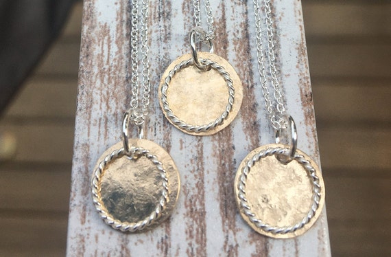 Two Tone Hammered Disc Necklace