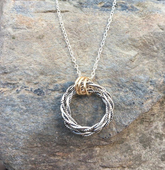 Mixed Metal Twisted Circle Pendant