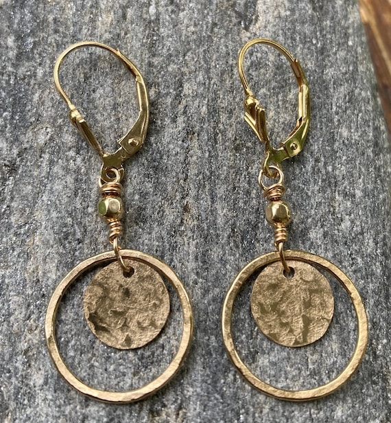 Hammered 14k Gold Filled Circle Dangle Earrings