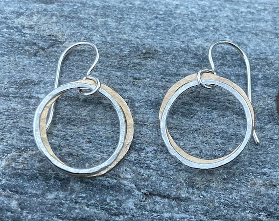 Hammered Gold Filled Sterling Circle Earrings