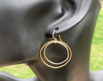 Large Circle Earrings, Freeform Gold & Silver Earrings, Two Tone Statement Earrings