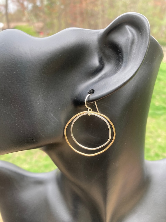 Freeform Sterling & Gold Circle Earrings