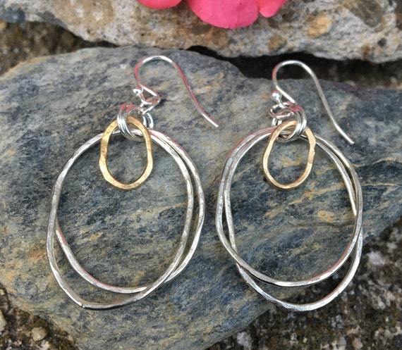 Large Freeform Gold & Silver Earrings