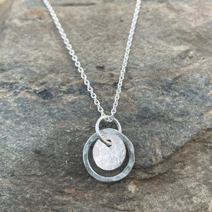 Dainty Hammered Sterling Circle Necklace, Tiny Silver Disc Necklace, Sterling Delicate Circle Pendant