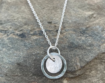 Dainty Hammered Sterling Circle Necklace, Tiny Silver Disc Necklace, Sterling Delicate Circle Pendant