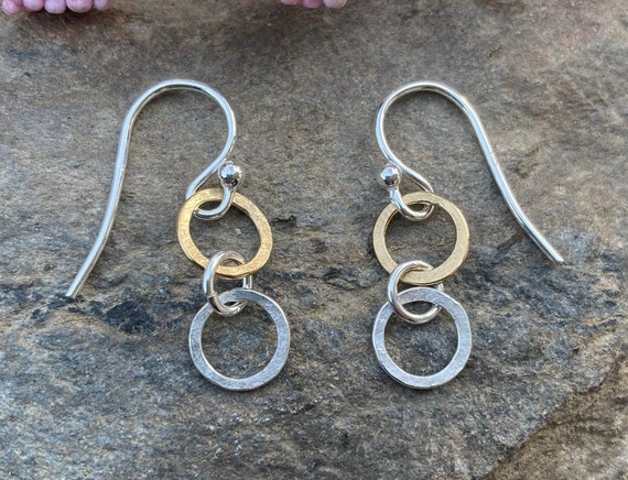 Hammered Silver & Gold Circle Earrings