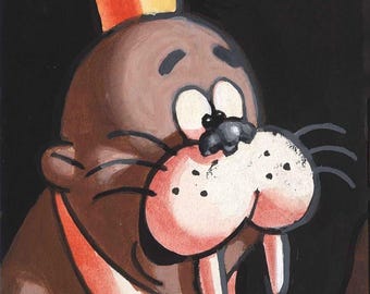 Walrus, Chumley, Original framed gouache painting.