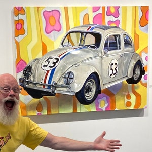 Herbie the Love Bug in the World of "Rowan & Martin's Laugh-In" - Original Acrylic Painting