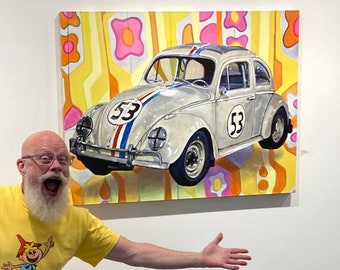 Large Painting of Herbie the Love Bug - Original Acrylic Painting