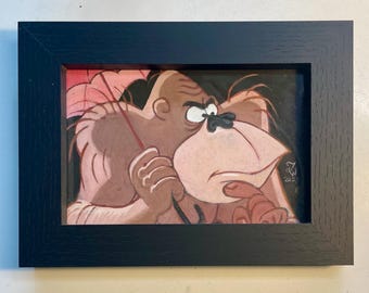 Ape named Ape from George of the Jungle, Original framed gouache painting.