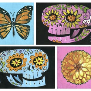 Dias de los muertos, Skull, Marigold & Monarch, Fine Art Print