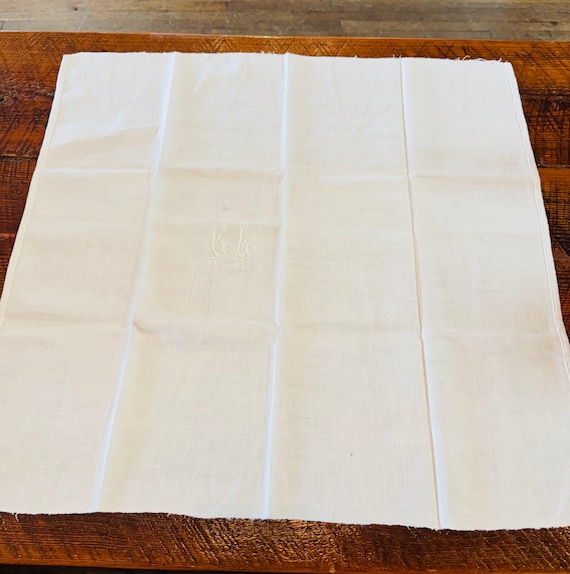Antique French Linen Napkin with Monogram – Handw… - image 3