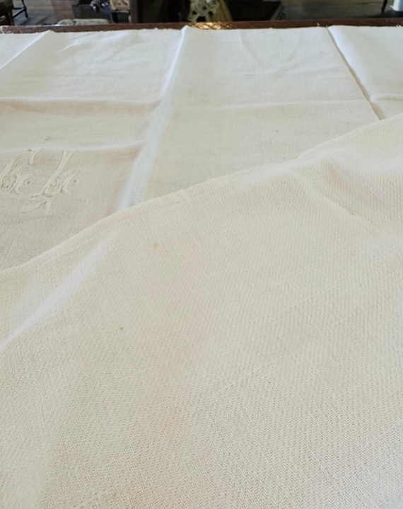 Antique French Linen Napkin with Monogram – Handw… - image 2