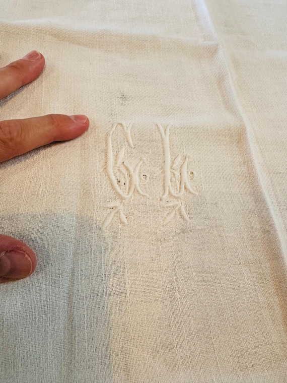 Antique French Linen Napkin with Monogram – Handw… - image 1