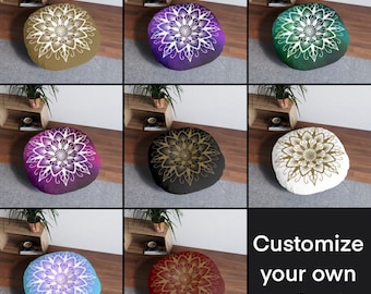 Mandala Floor Sitting Pillow | Customizable Home Decor | Round Tufted Floor Pillow | Color Options Available | Stylish & Comfy Home Decor