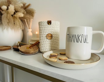 Boho Farmhouse Crochet Glass Biscuits Storage Jar Kitchen Canisters Wooden Lids Glass Jars