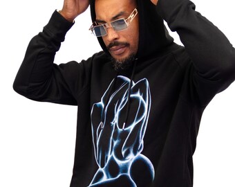 Hoody schwarz blau Print