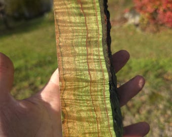 Stabilizowany klocek Frankensteina w kolorze zielonym 5A Curly Maple do stosowania w produkcji noży, pierścionków, biżuterii, box mod i rzeźbieniu.