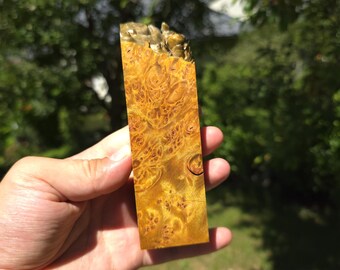 Goldrush Yellow Liveedge Maple Burl Block – Stabilized Maple Burl for Knife Handles, Ring Making,Penturning, Boxmod Woodworking & Carving