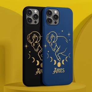 Aries Phone Case - Gold Colored Zodiac Design, Tough Case, Horoscope Gift, Celestial Decor, Compatible with iPhone 16 15 14 Plus Pro Max
