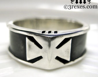 Mens Iron Cross Ring Unique Biker Silver Wedding Ring Knights Templar Size 10